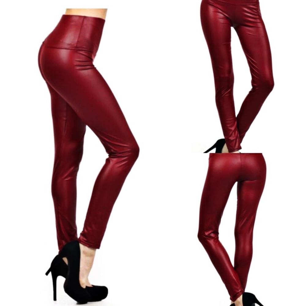 High waisted faux shinny leather legging red Small